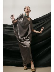 Grey Draped Knotted Gown