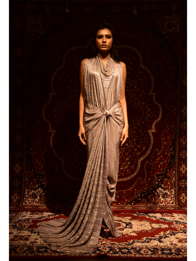 Shiny Draped Knotted Gown