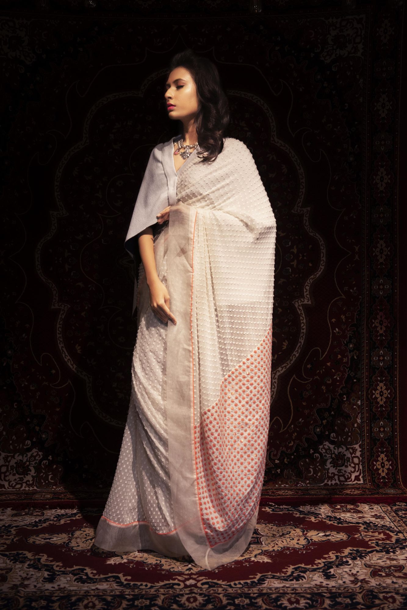 Cape And A Quilted Sequins Saree
