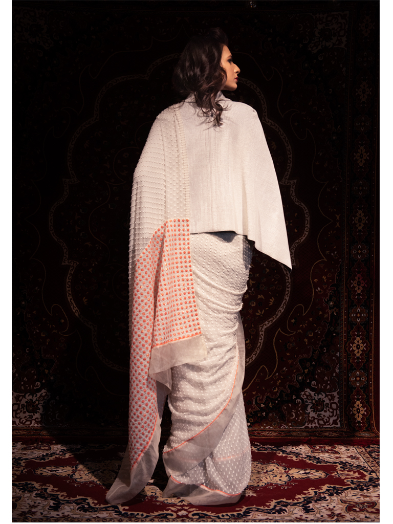 Cape And A Quilted Sequins Saree