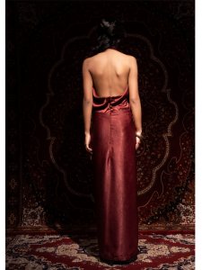Rustic Maroon Draped Knotted Gown