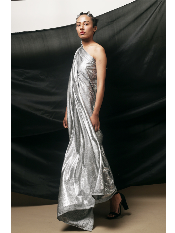 Silver Foil Draped Gown