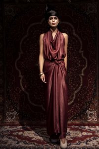 Rustic Maroon Draped Knotted Gown