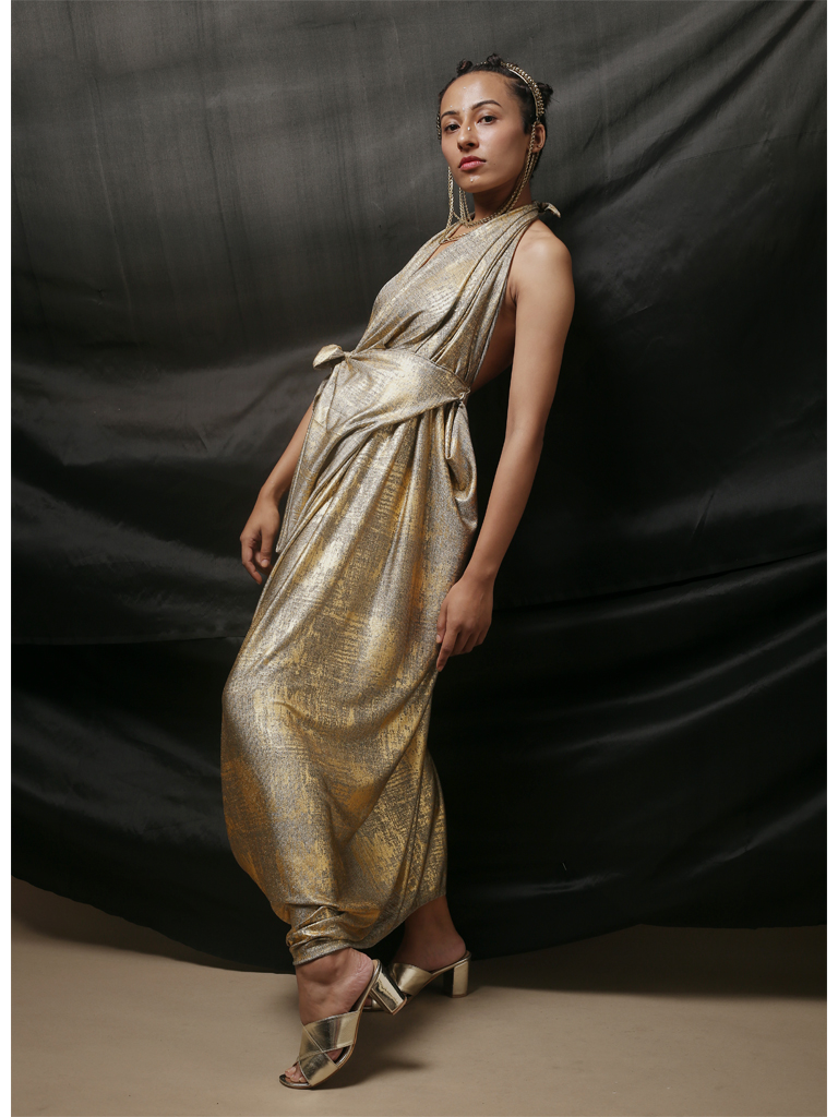 Golden Foil Knotted Gown