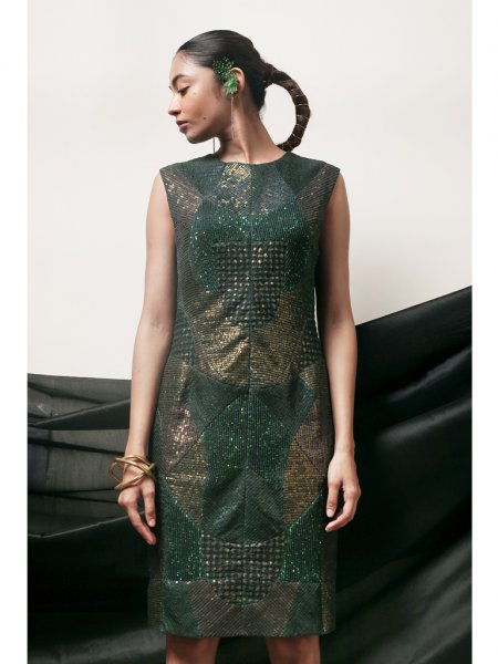 Signature Quilted Sequins Green Dress