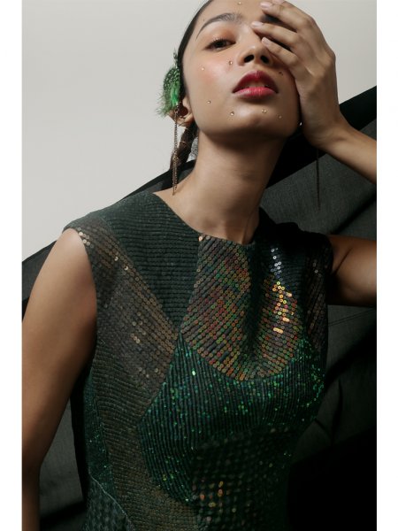 Signature Quilted Sequins Green Dress