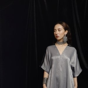 Grey Draped Asymmetrical Dress