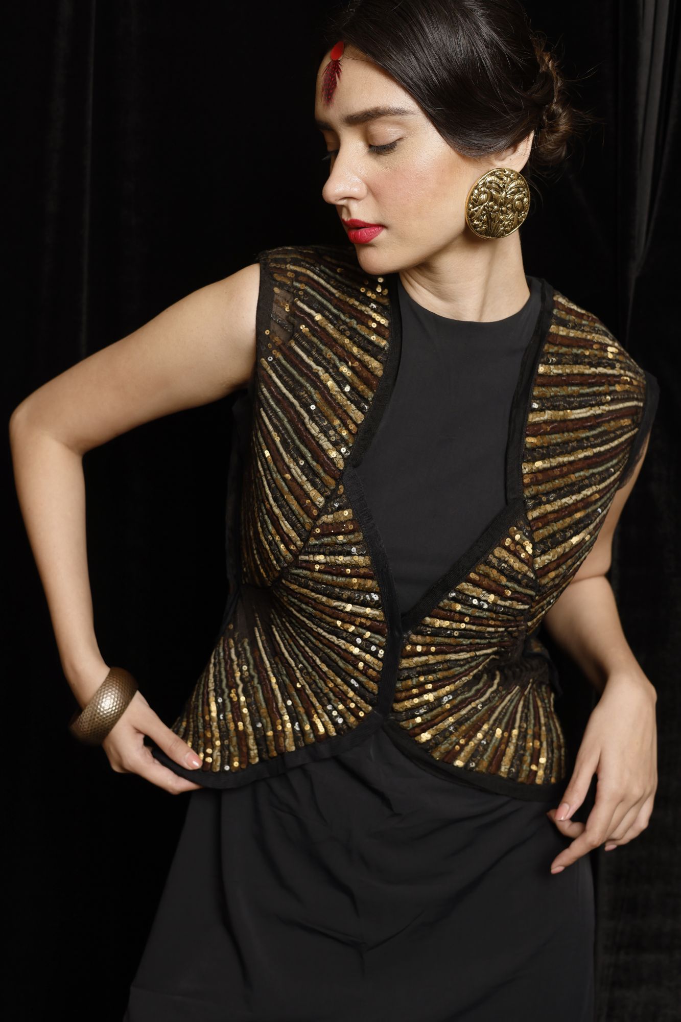 Quilted Sequins Jacket with black dress