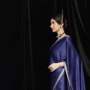 Draped Saree with Quilted Sequins Blouse