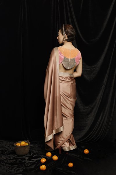 Draped Saree with Quilted Sequins Blouse