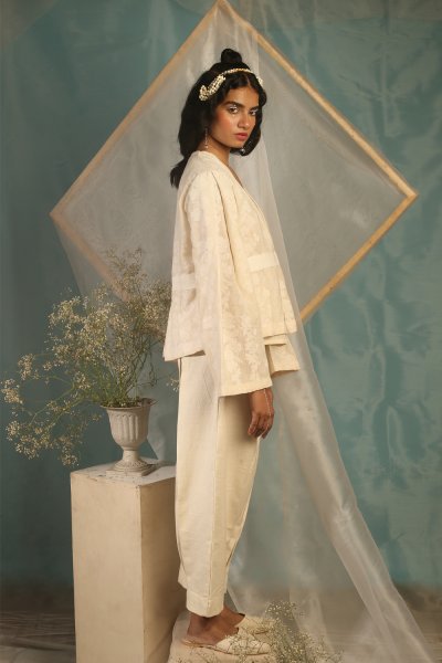 JAMDANI TUNIC TOP AND BOX PLEATED KHADI 