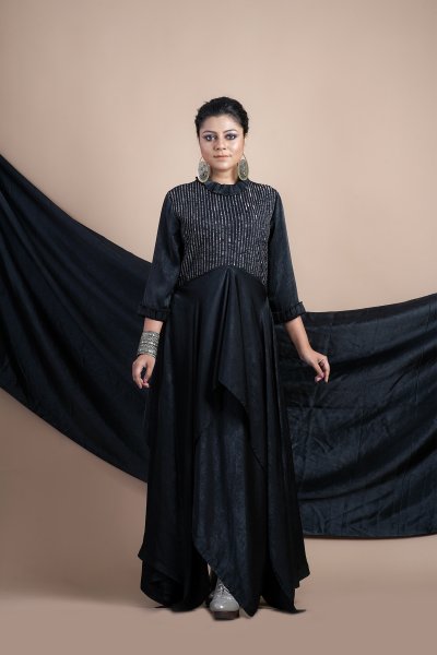 Black Asymmetric Quilted Dress