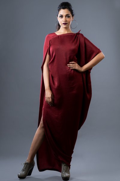 MAROON DRAPED GOWN