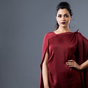 MAROON DRAPED GOWN