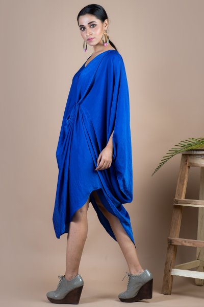 Blue Sequins Draped Dress