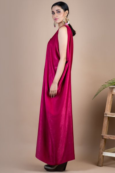 Pink  Quilted Sequins Draped Gown