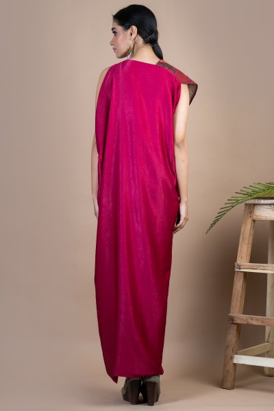 Pink  Quilted Sequins Draped Gown