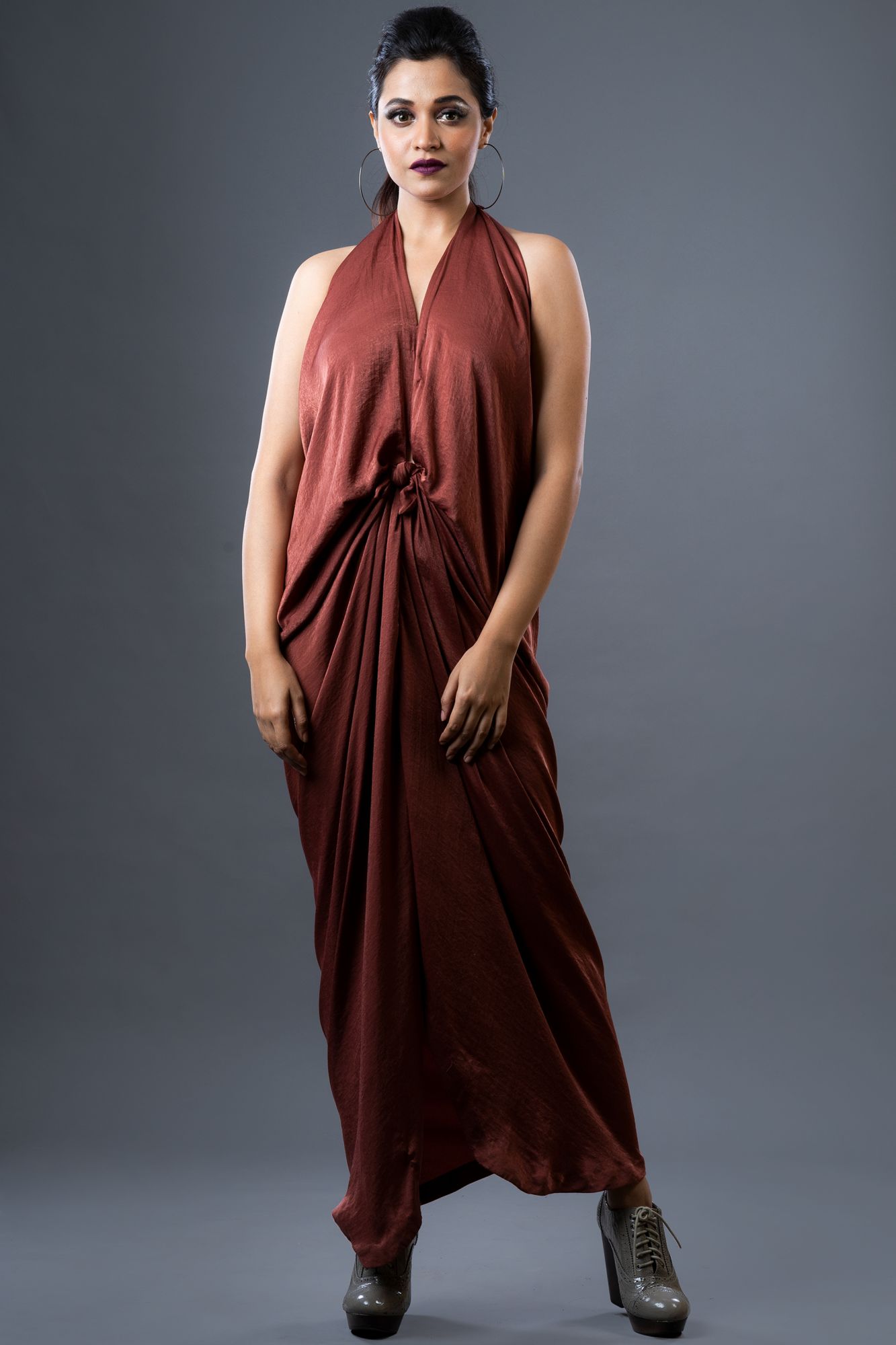 Rust Knotted Draped Gown