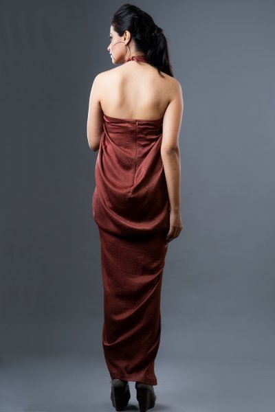 Rust Knotted Draped Gown