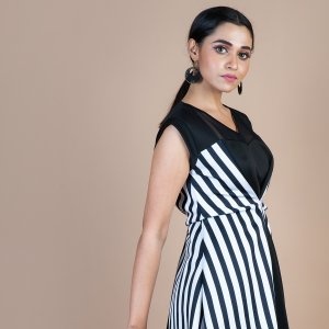 Black & White Striped Mini Jacket Dress
