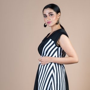 Black & White Striped Mini Jacket Dress