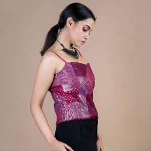 MAROON QUILTED SEQUINS TOP