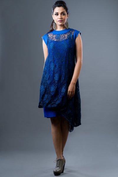 Cobalt Blue Lace &amp; Scuba Tube Dress